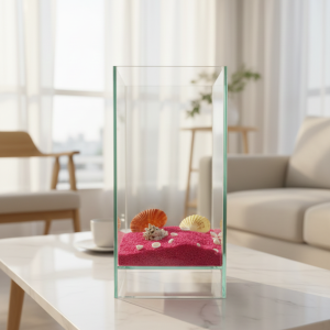 Dekoratif Cam Kutu İçinde Deniz Kabukları ve Renkli Kum Süs